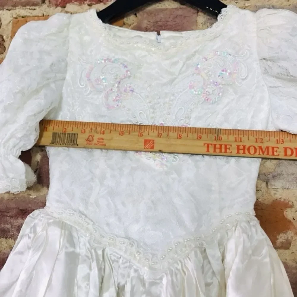 VTG Girls Dress M Wedding Bridal Flower Victorian - Picture 5 of 8
